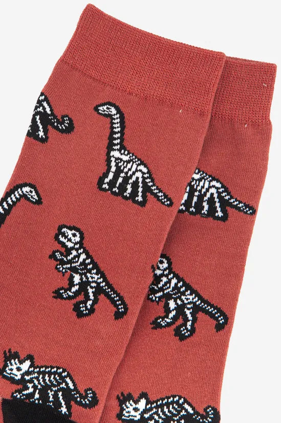 Sock Talk Men's Rust Dinosaur Skeleton Print Bamboo Socks