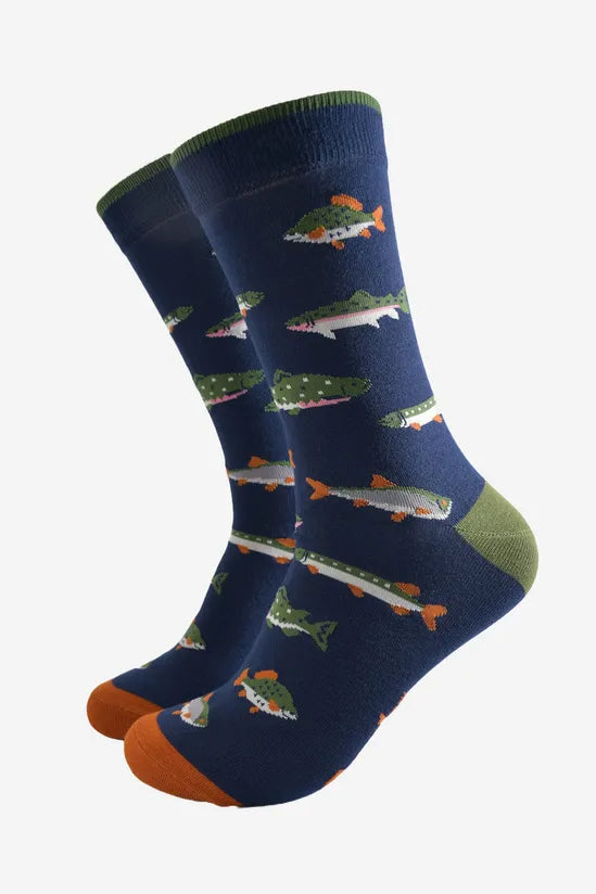 Sock Talk Men's Navy Fish Print Bamboo Socks