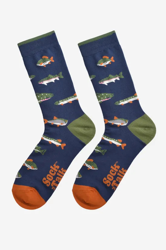 Sock Talk Men's Navy Fish Print Bamboo Socks