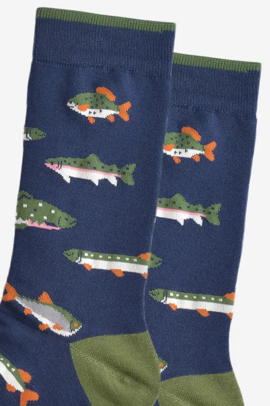 Sock Talk Men's Navy Fish Print Bamboo Socks