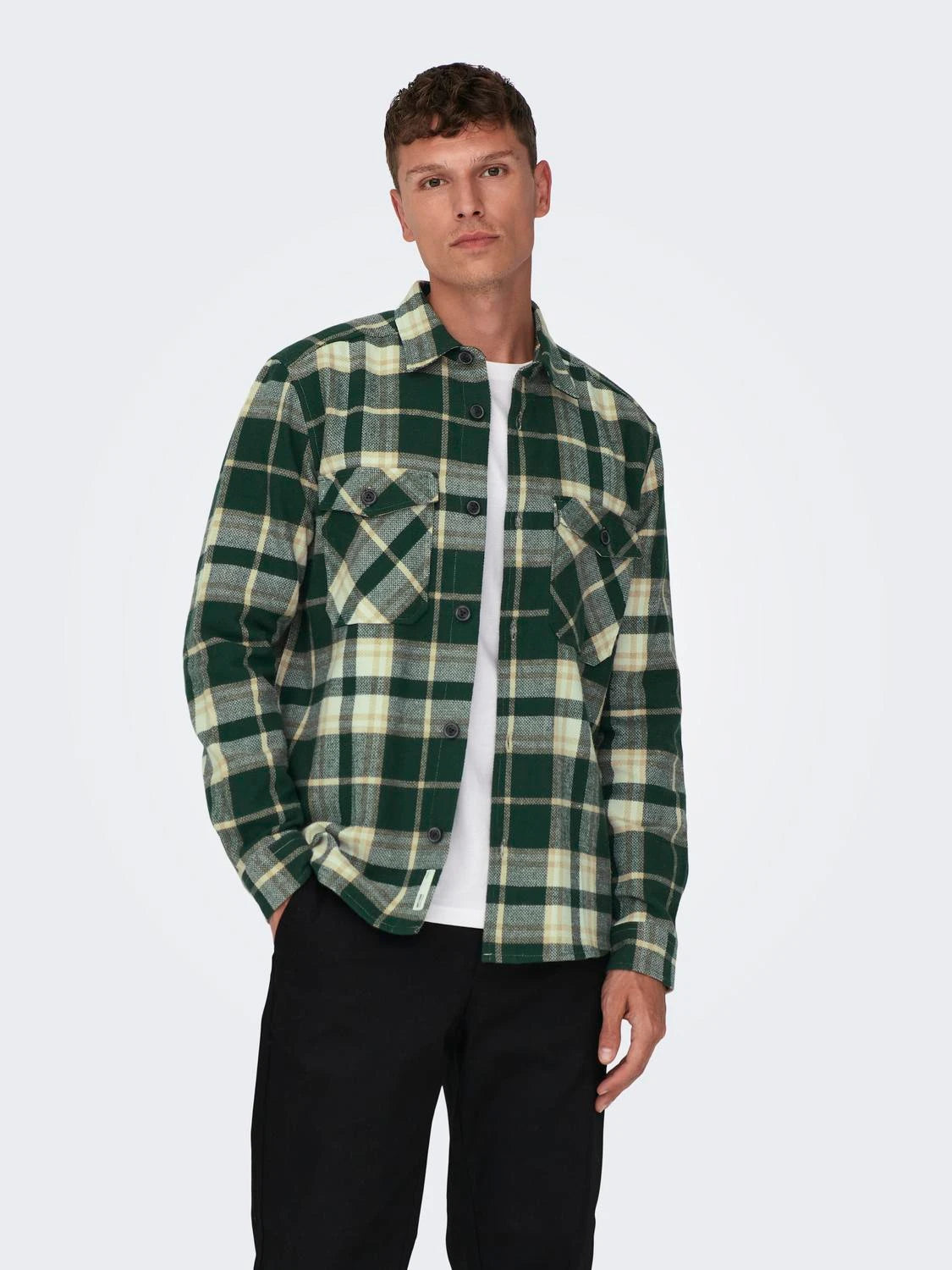 Only & Sons Milo Check Over Shirt - Lush Meadow