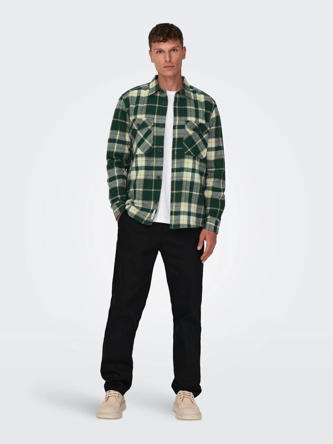 Only & Sons Milo Check Over Shirt - Lush Meadow