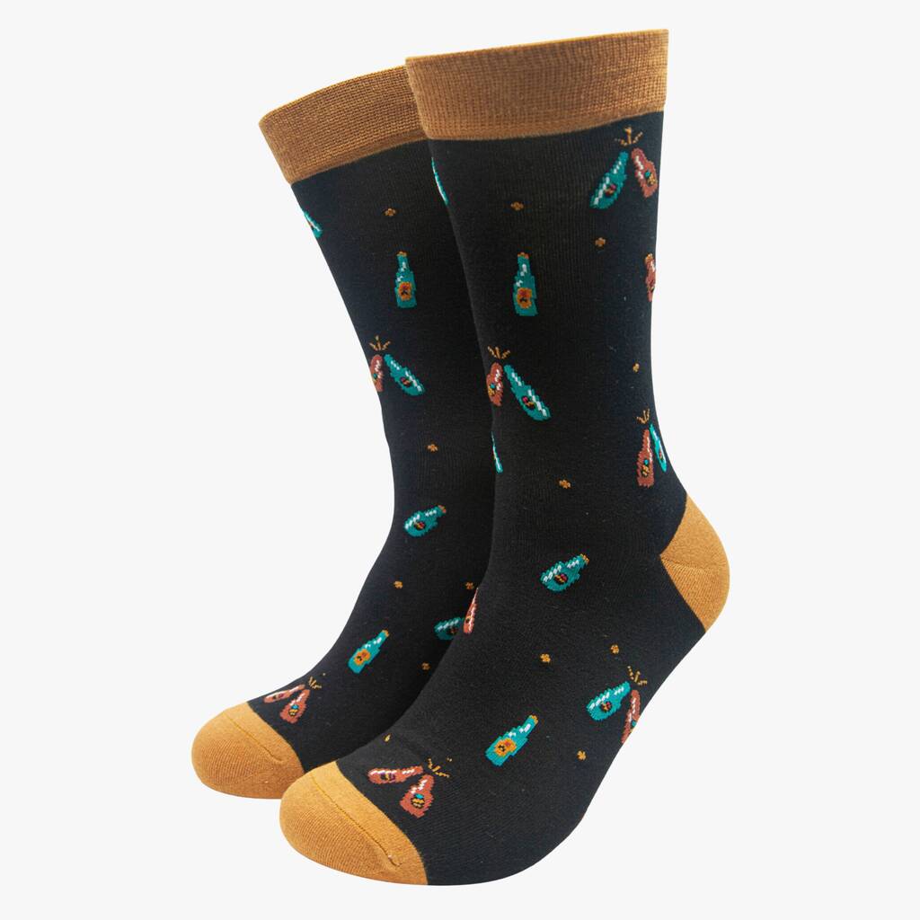 Sock Talk Men's Black Bottles Print Bamboo Socks