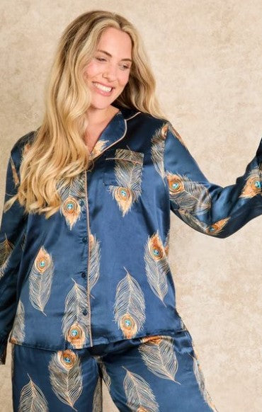 Their Nibs Women's Satin Pyjamas - Gold Peacock Feather