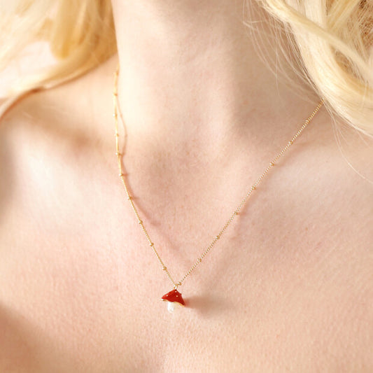 Lisa Angel Pearl & Enamel Toadstool Gold Necklace