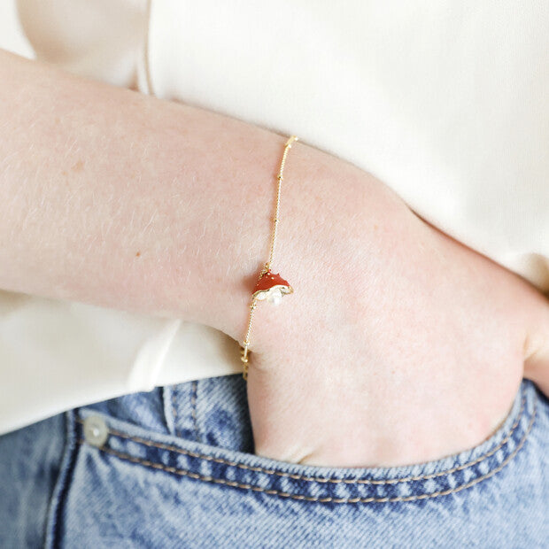 Lisa Angel Pearl & Enamel Toadstool Charm Bracelet Gold