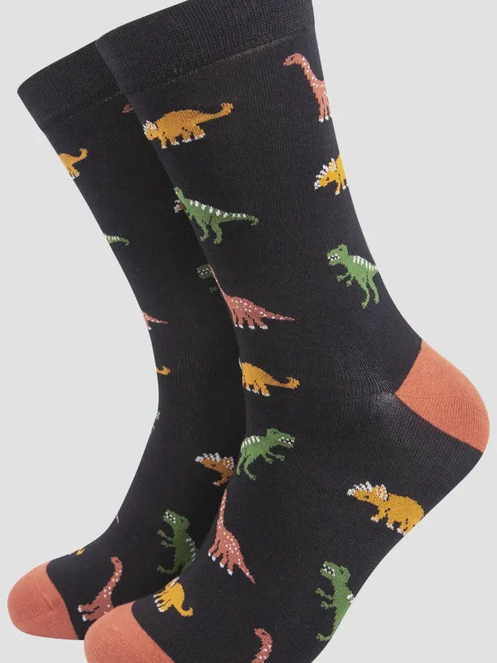 Sock Talk Men's Black Dinosaur Print Bamboo Socks