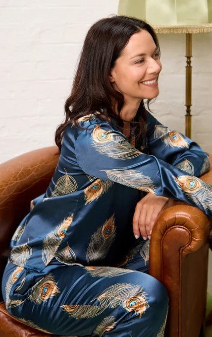 Their Nibs Women's Satin Pyjamas - Gold Peacock Feather