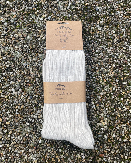 Fonem Men's Ribbed Wool Socks - Oatmeal Beige