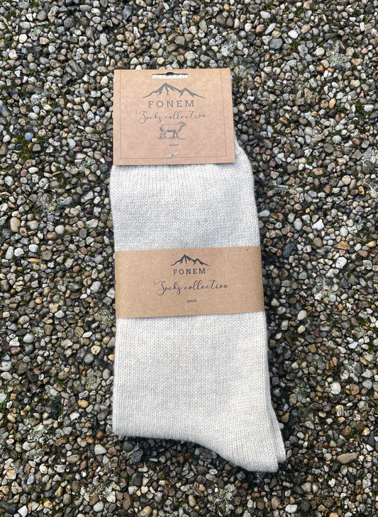 Fonem Men's Plain Wool Socks - Oatmeal Beige