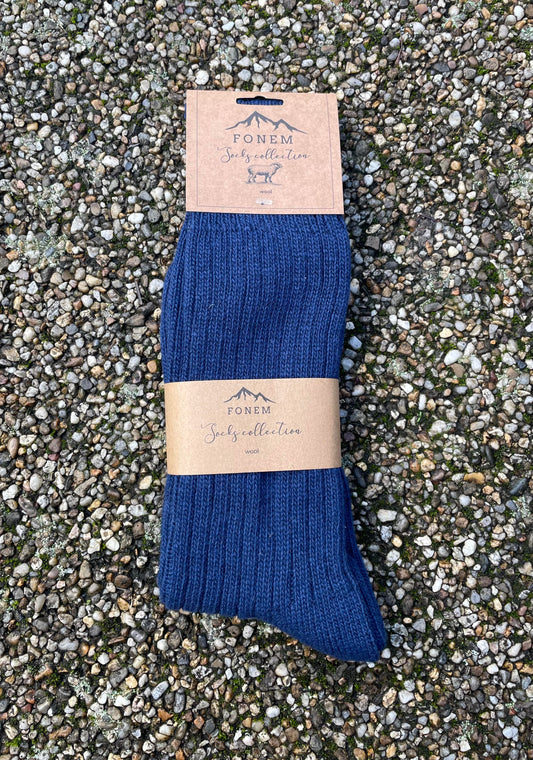 Fonem Men's Ribbed Wool Socks - Navy