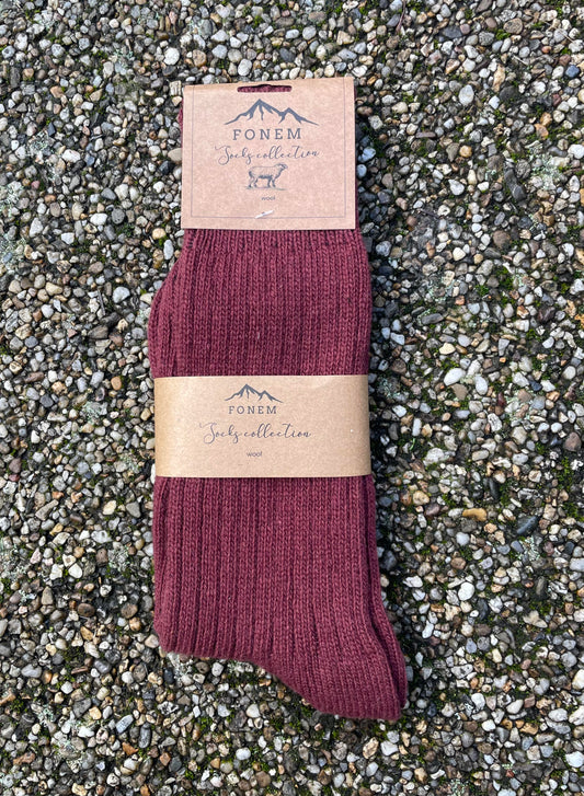 Fonem Men's Ribbed Wool Socks - Burgandy