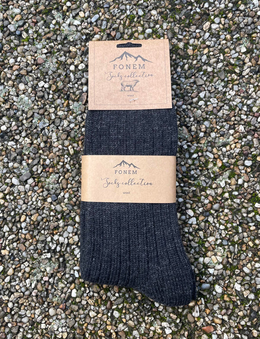 Fonem Men's Ribbed Wool Socks - Anthracite