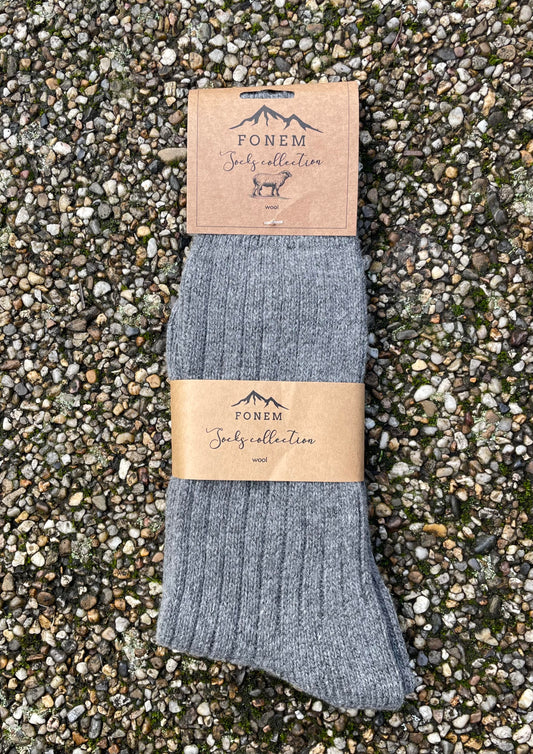 Fonem Men's Ribbed Wool Socks - Grey Melange