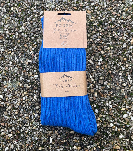 Fonem Women's Ribbed Wool Socks - Electric Blue