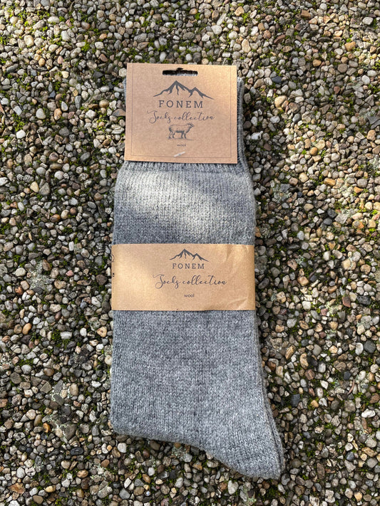 Fonem Men's Plain Wool Socks - Grey Melange