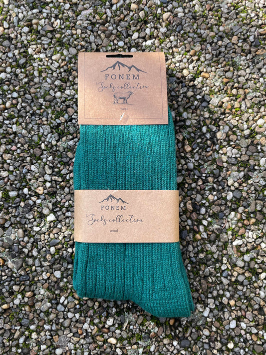 Fonem Women's Ribbed Wool Socks - Forest Green