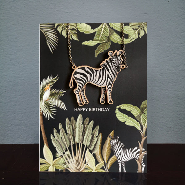 Zebra necklace birthday Card