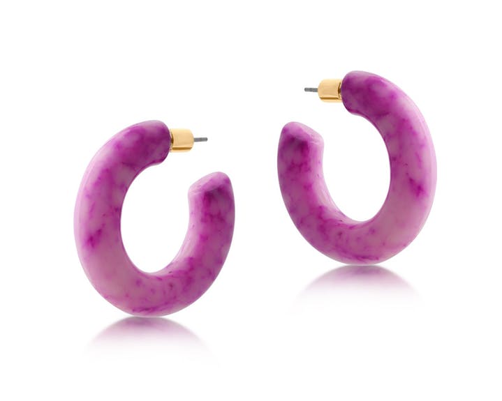 Colombe Marbled Resin Hoop Earrings Magenta - Big Metal London