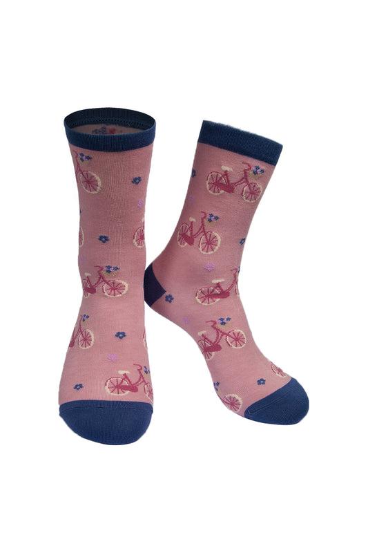 Women's Pink Bicycle Print Bamboo Socks