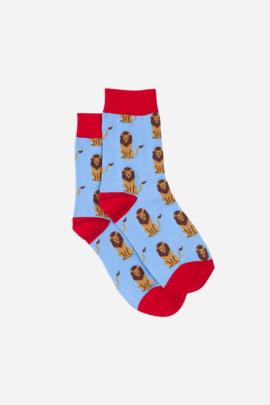 Men's Light Blue Lion Print Bamboo Socks