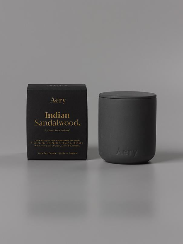 Aery Indian Sandalwood Scented Candle - Black Clay Pot