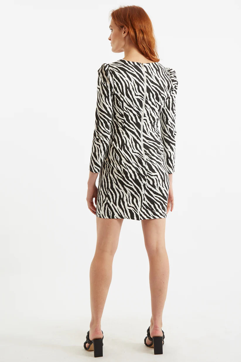 Louche Anala Zebra Print Square Neck Long Sleeve Mini Dress