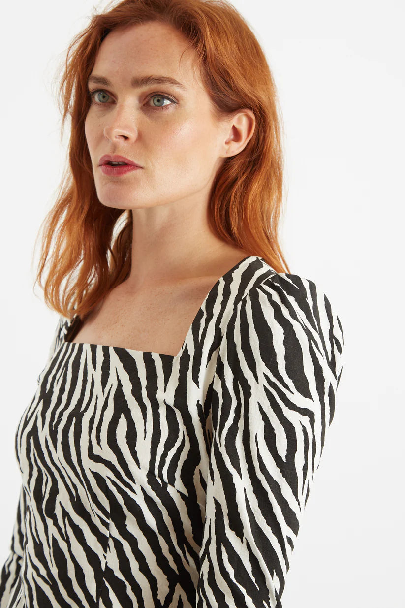 Louche Anala Zebra Print Square Neck Long Sleeve Mini Dress