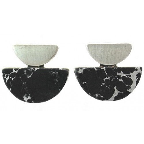 Lark Art Deco Black Marble Studs - (Silver)