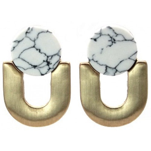 Lark  U-Shaped Studs White Marble - (Gold)