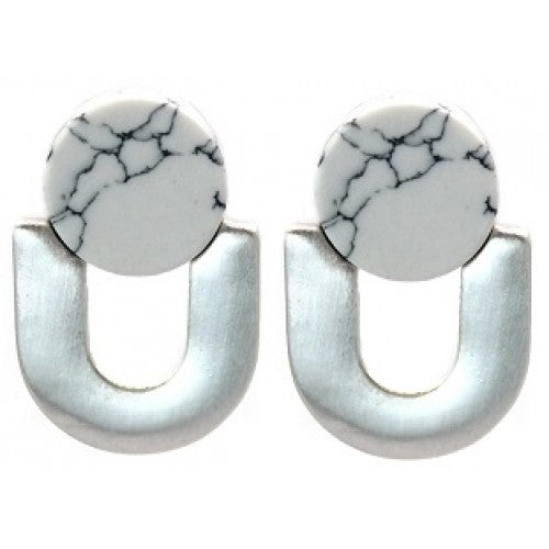 Lark U-Shaped Studs White Marble - (Silver)