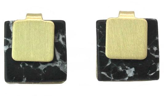 Lark Square Black Marble Studs - (Gold)