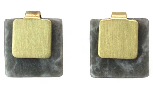 Lark Square Grey Marble Studs - (Gold)