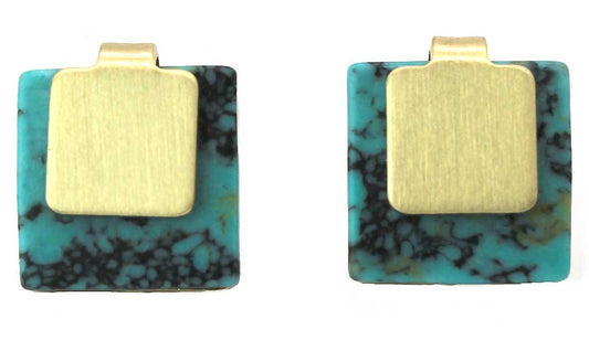 Lark Square Turquoise Studs - (Gold)