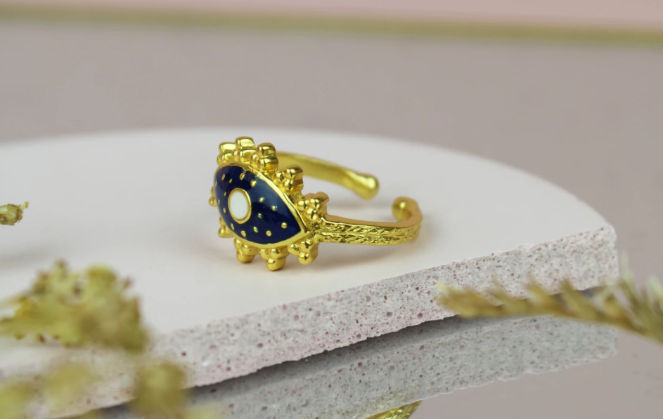 My Doris Navy Enamel Eye Ring