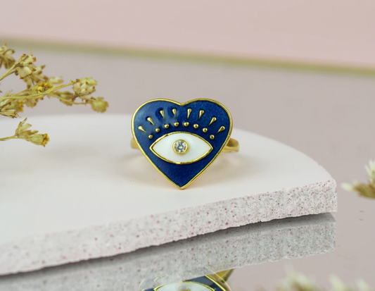 My Doris Navy eye heart enamel ring