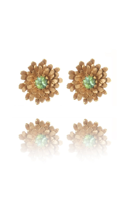 Amanda Coleman Dahlia Stud Earrings - Gold Green