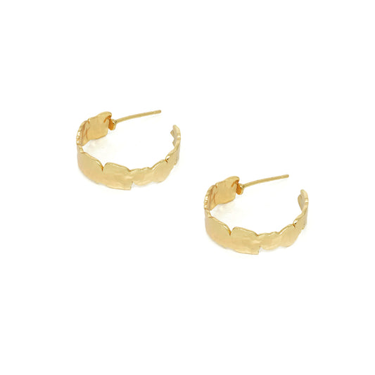 White Leaf Large Textured Misshape Hoop Gold