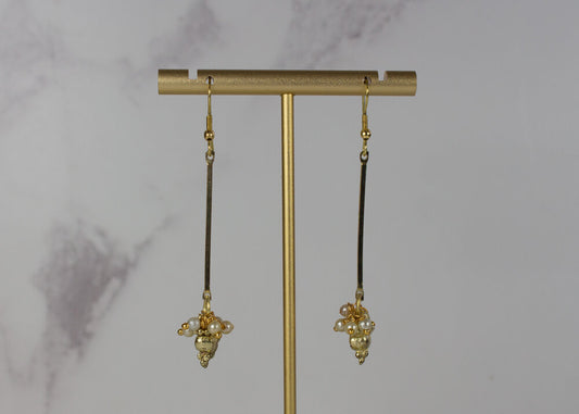 My Doris Ethnic Pearl Long Earring Gold