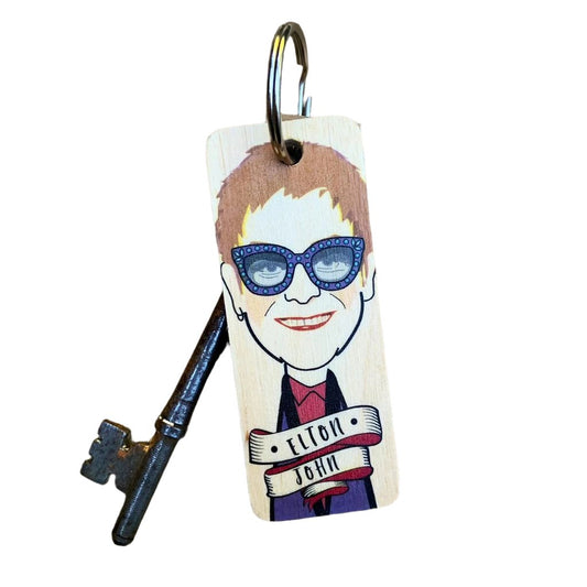 Elton John Wooden Keyring