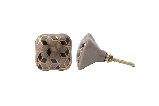 Black & Gold Ceramic Drawer Knob