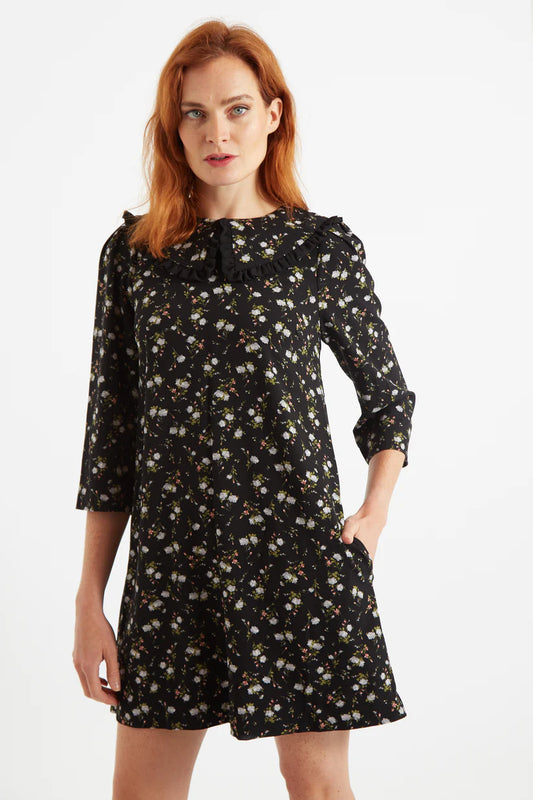 Louche Jeanine Slavic Flowers Print Statement Collar Sleeve Mini Dress