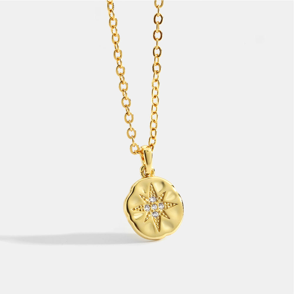 White Leaf Cubic Zirconia Star Imprint Necklace Gold