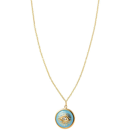 White Leaf Evil Eye Enamel Necklace Turquoise & Gold