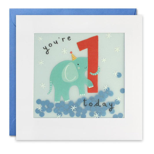 Age 1 Elephant Paper Shakies Card