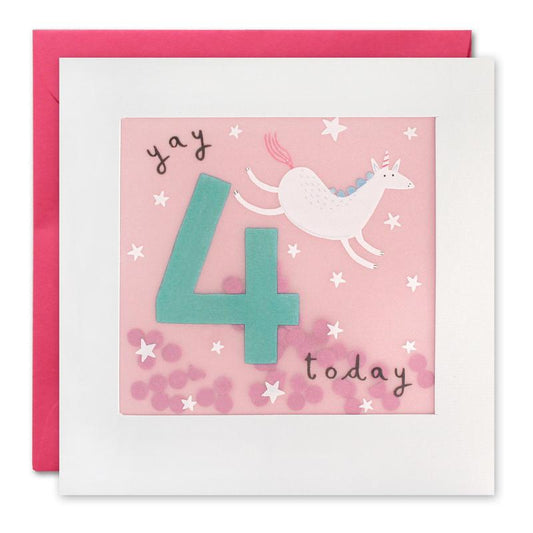 Age 4 Unicorn Paper Shakies Card