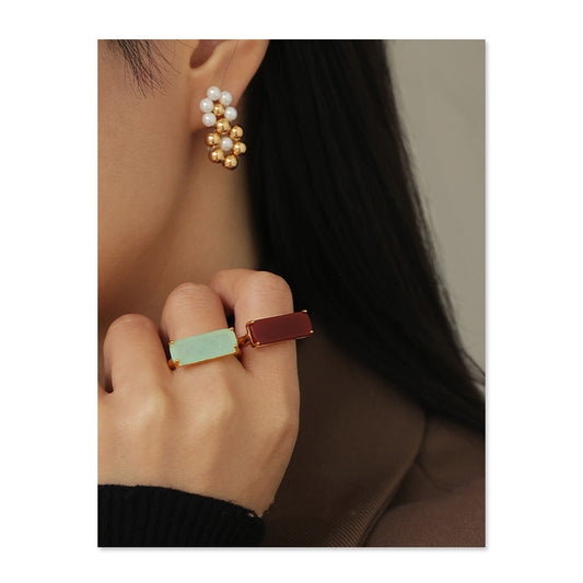 White Leaf Aqua Faceted Gem Ring Gold Plate