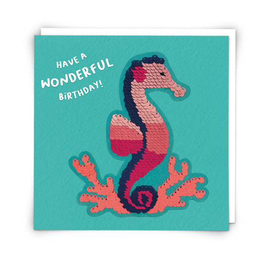 Seahorse sequin card