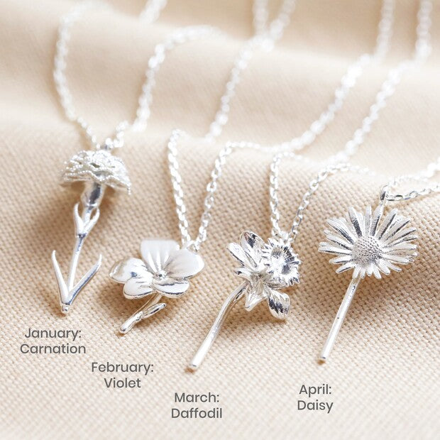 Lisa Angel Birth Flower Pendant Necklace in Silver