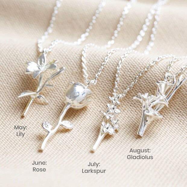 Lisa Angel Birth Flower Pendant Necklace in Silver